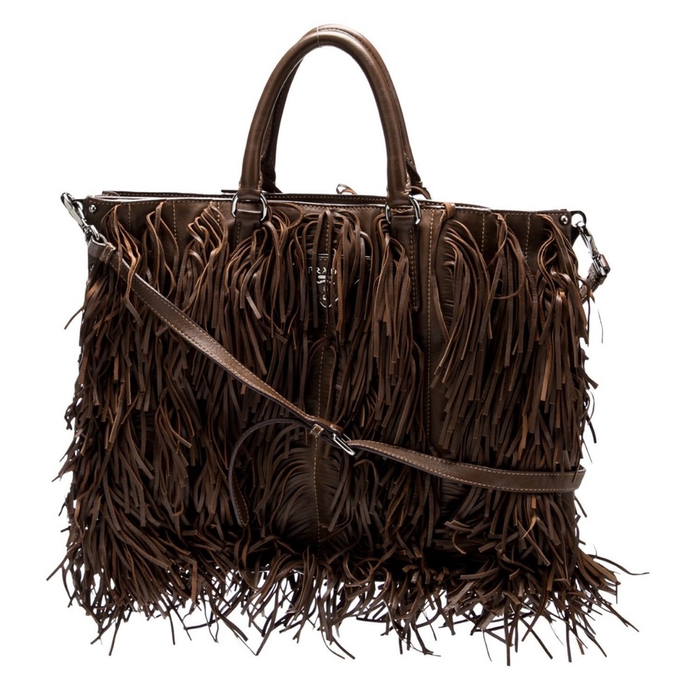 Prada Nappa Fringe Brown Tote Bag